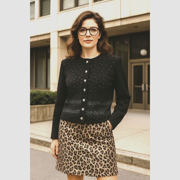 Vintage Y2K Dawn Joy Black Bling Cardigan Jacket Top Woman's Sz. 10P 80's 90' - Picture 2 of 9